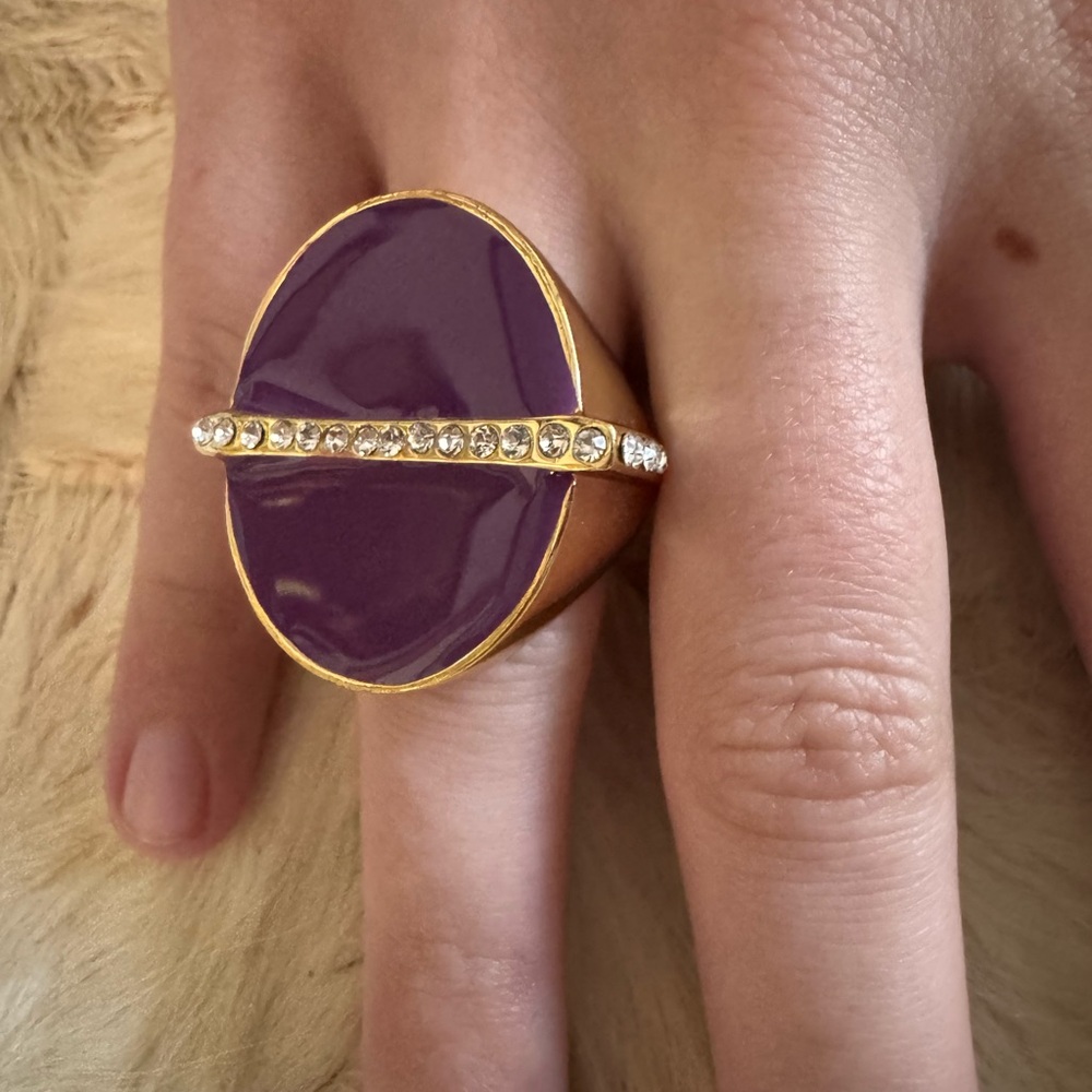 Trina Turk Gold and purple statement Ring with rhinestones